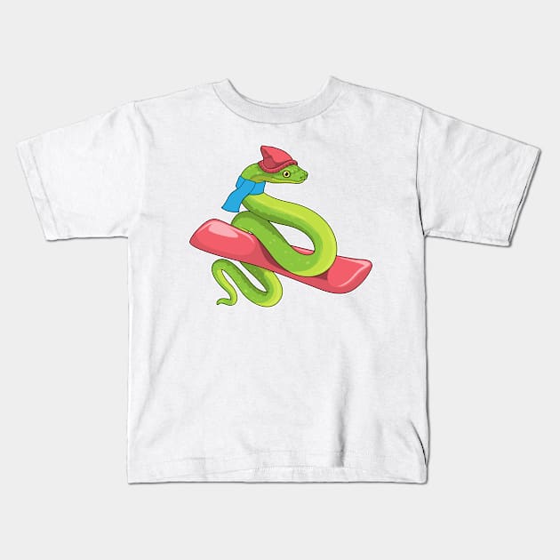 Snake Snowboard Winter sports Kids T-Shirt by Markus Schnabel